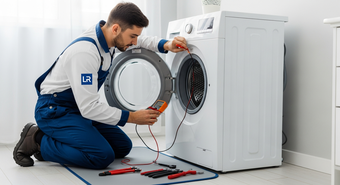 Tecnico LR reparando maquina de lavar